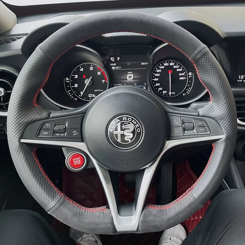 For Alfa Romeo Giulia Stelvio  - Car Steering Wheel Cover Anti Slip Breathable 评论和价格