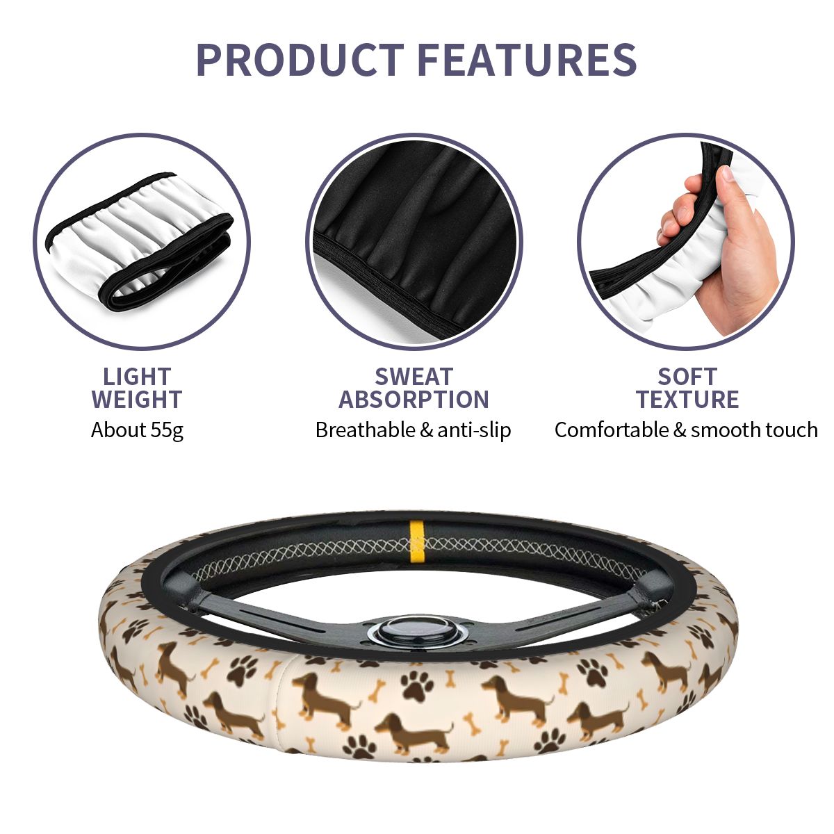 Cute Dachshund Car Steering Wh - Car Steering Wheel Cover Anti Slip Breathable 评论和价格