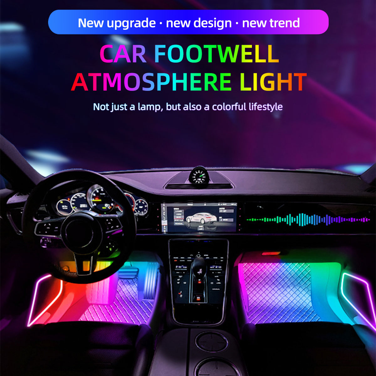 2/4in1 12/18 LED RGB Rainbow A - Led Ambient Interior Car Lights App Control 评论和价格