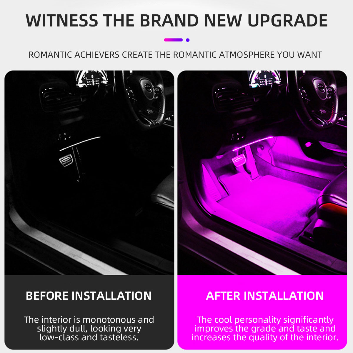 2/4in1 12/18 LED RGB Rainbow A - Led Ambient Interior Car Lights App Control 评论和价格