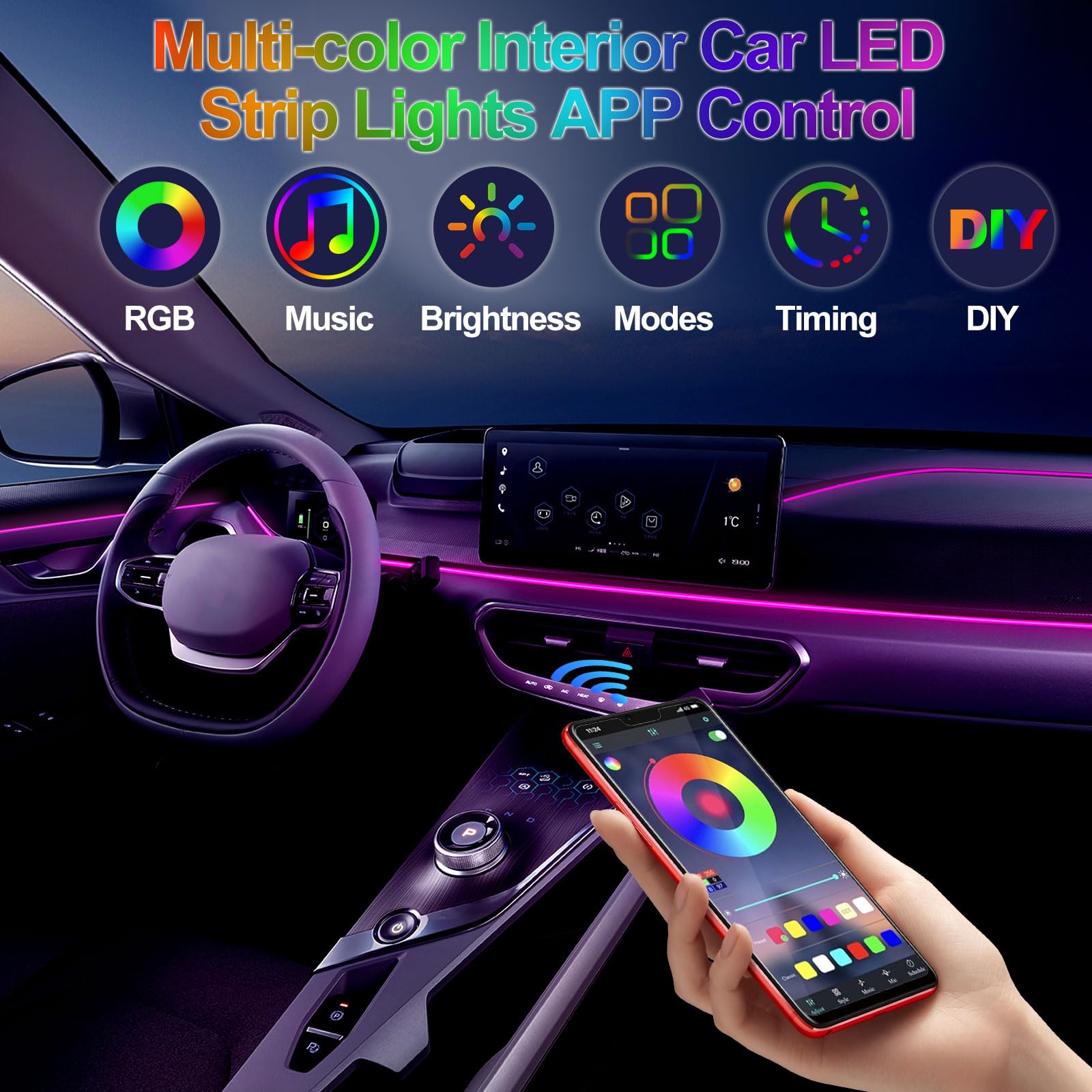 DIY Flexible Neon Light 12V RG - Led Ambient Interior Car Lights App Control 评论和价格